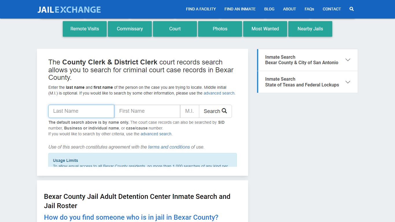 Bexar County Jail Adult Detention Center Inmate Search