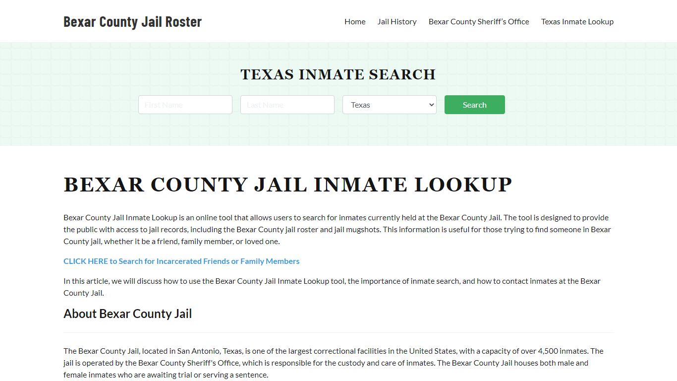 Bexar County Jail Roster Lookup, TX, Inmate Search